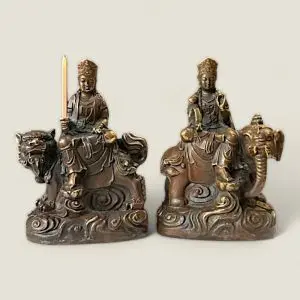 Bộ 2 tượng Văn Thù Sư Lợi, Phổ Hiền Bồ Tát cưỡi linh thú