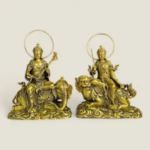 Bộ Tượng Văn Thù Sư Lợi, Phổ Hiền Bồ Tát (đồng vàng cao cấp)