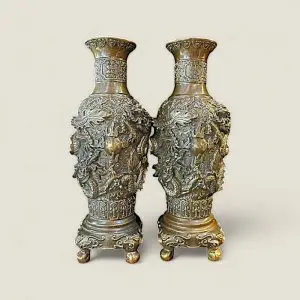 Đôi Lộc Bình Đồng Song Long Chầu