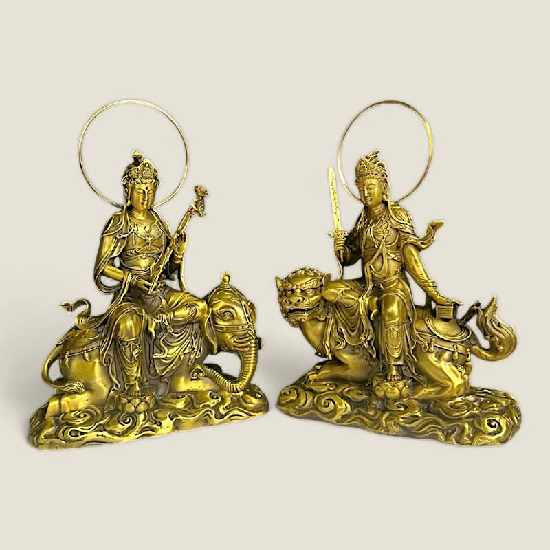Bộ Tượng Văn Thù Sư Lợi, Phổ Hiền Bồ Tát (đồng vàng cao cấp) 4 Bộ Tượng Văn Thù Sư Lợi, Phổ Hiền Bồ Tát (đồng vàng cao cấp) - Ảnh 4