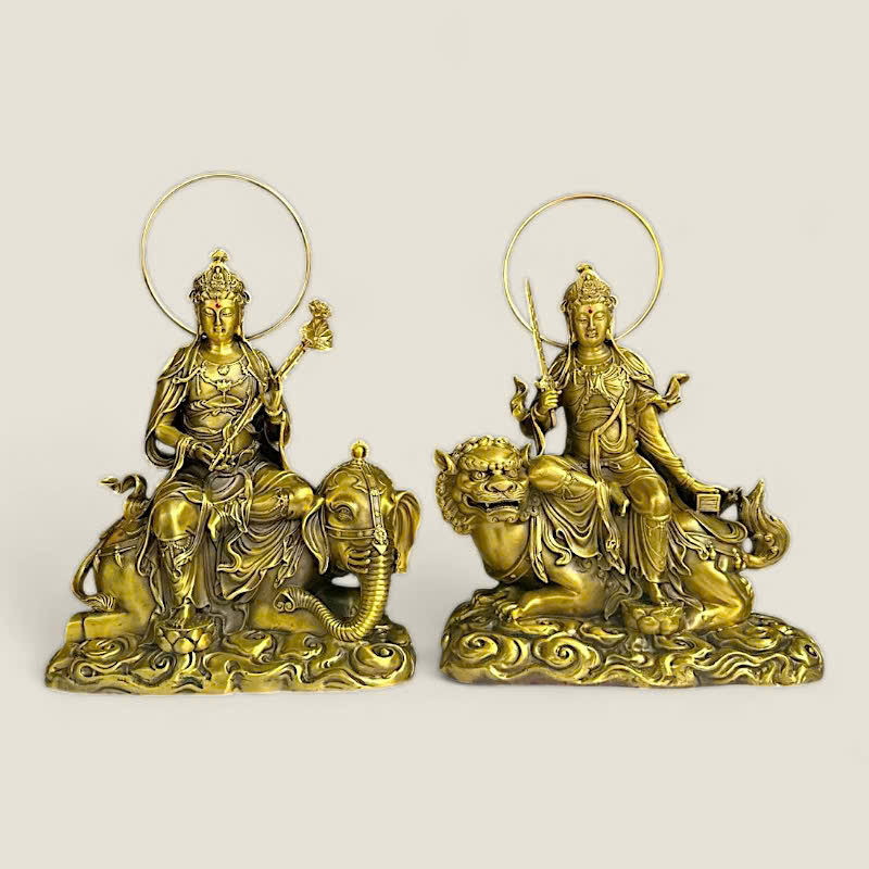 Bộ Tượng Văn Thù Sư Lợi, Phổ Hiền Bồ Tát (đồng vàng cao cấp) 1 Bộ Tượng Văn Thù Sư Lợi, Phổ Hiền Bồ Tát (đồng vàng cao cấp)