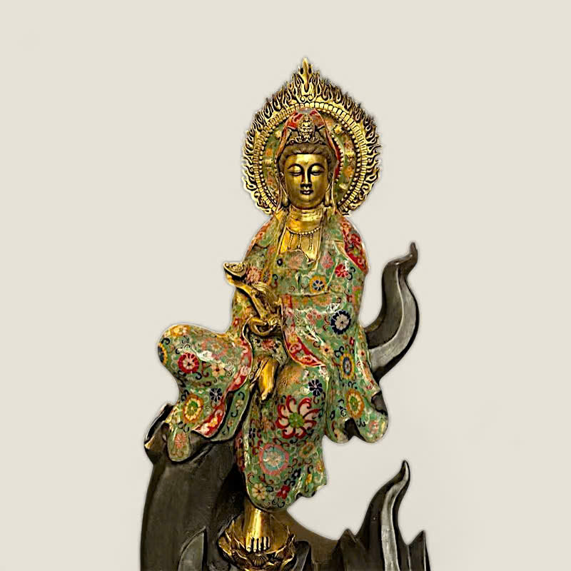 Tượng Quan Thế Âm Bồ Tát Cưỡi Sóng (đồng cẩn men) 6 Tượng Quan Thế Âm Bồ Tát Cưỡi Sóng (đồng cẩn men) - Ảnh 6