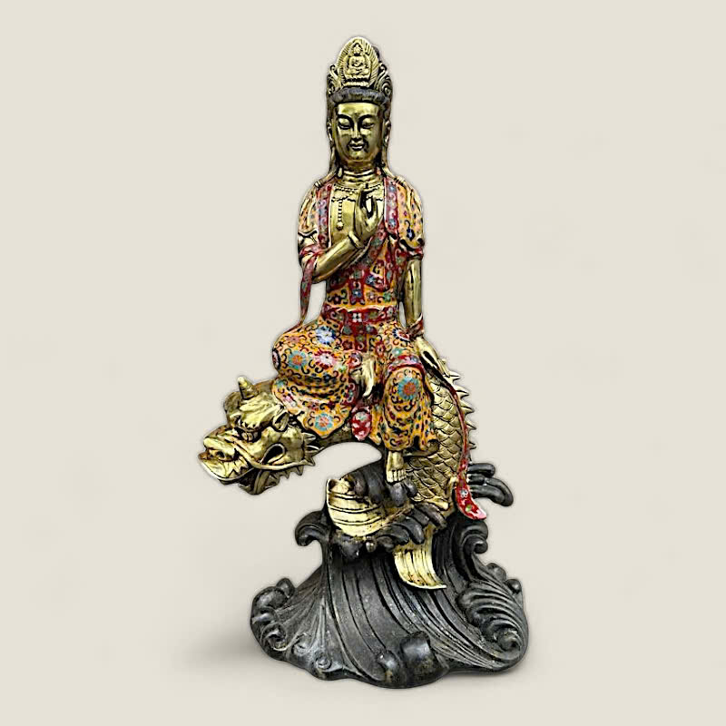 Tượng Quan Thế Âm Bồ Tát Cưỡi Rồng (đồng cẩn men) 8 Tượng Quan Thế Âm Bồ Tát Cưỡi Rồng (đồng cẩn men) - Ảnh 8