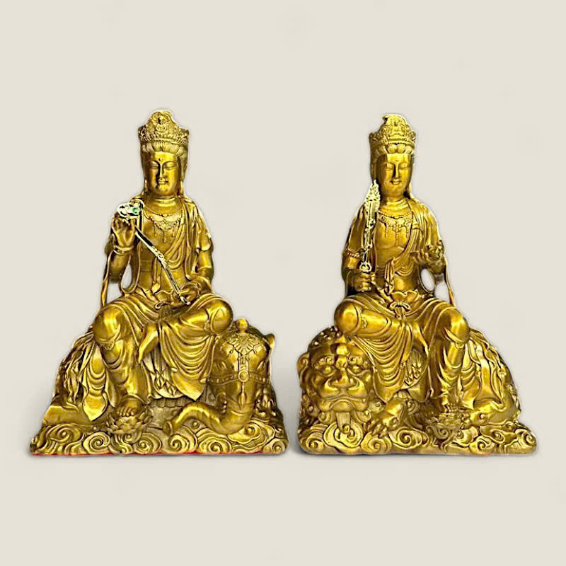 Bộ Tượng Văn Thù Sư Lợi, Phổ Hiền Bồ Tát (siêu phẩm đồng vàng) 1 Bộ Tượng Văn Thù Sư Lợi, Phổ Hiền Bồ Tát (siêu phẩm đồng vàng)