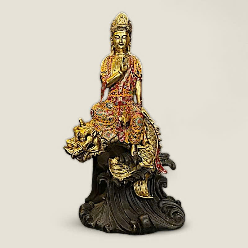 Tượng Quan Thế Âm Bồ Tát Cưỡi Rồng (đồng cẩn men) 1 Tượng Quan Thế Âm Bồ Tát Cưỡi Rồng (đồng cẩn men)
