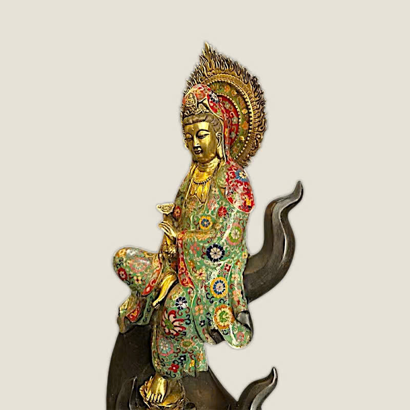 Tượng Quan Thế Âm Bồ Tát Cưỡi Sóng (đồng cẩn men) 8 Tượng Quan Thế Âm Bồ Tát Cưỡi Sóng (đồng cẩn men) - Ảnh 8