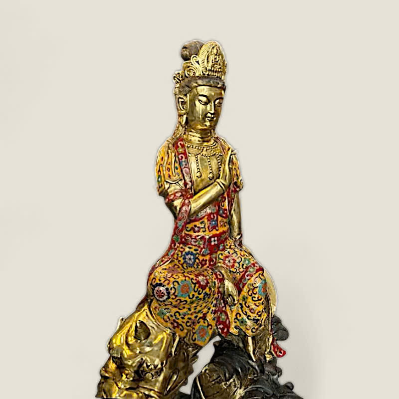 Tượng Quan Thế Âm Bồ Tát Cưỡi Rồng (đồng cẩn men) 3 Tượng Quan Thế Âm Bồ Tát Cưỡi Rồng (đồng cẩn men) - Ảnh 3