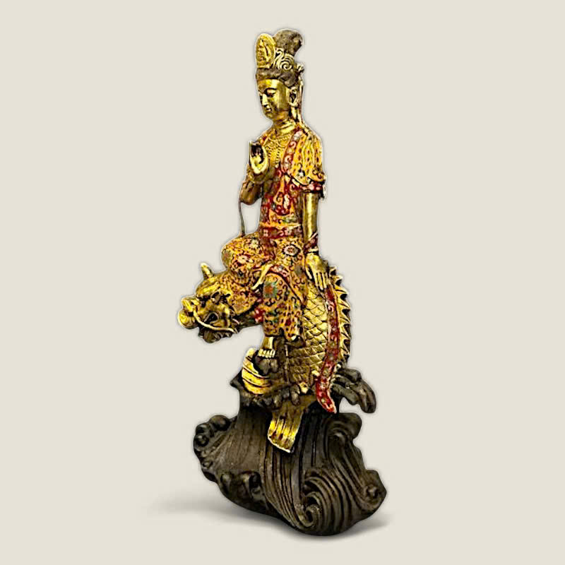 Tượng Quan Thế Âm Bồ Tát Cưỡi Rồng (đồng cẩn men) 2 Tượng Quan Thế Âm Bồ Tát Cưỡi Rồng (đồng cẩn men) - Ảnh 2