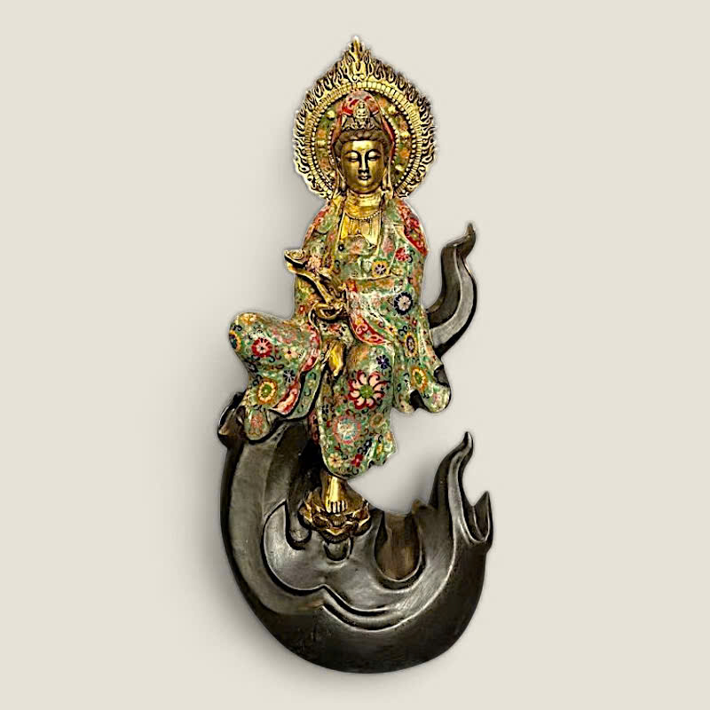 Tượng Quan Thế Âm Bồ Tát Cưỡi Sóng (đồng cẩn men) 1 Tượng Quan Thế Âm Bồ Tát Cưỡi Sóng (đồng cẩn men)